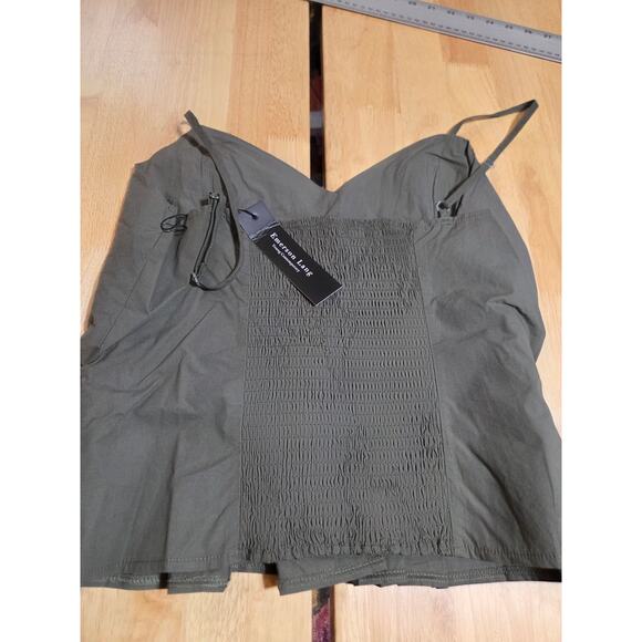 NWT Emerson Lang sage green spaghetti strap pleated blouse cotton woven - Picture 7 of 8